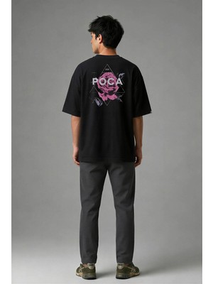 Posh Cabal A01017 Baskılı Oversize Siyah Erkek T-Shirt