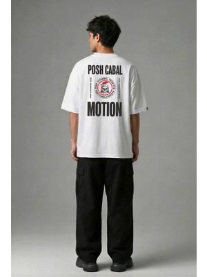 Posh Cabal A03101 Baskılı Oversize Beyaz Erkek T-Shirt