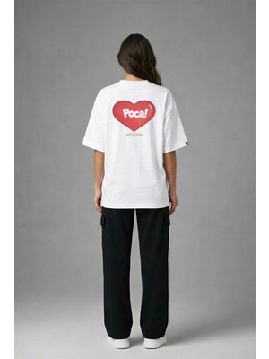 Posh Cabal A02016 Baskılı Oversize Beyaz Kadın T-Shirt