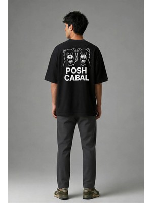 Posh Cabal A01092 Baskılı Oversize Siyah Erkek T-Shirt