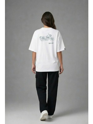 Posh Cabal A03052 Baskılı Oversize Beyaz Kadın T-Shirt