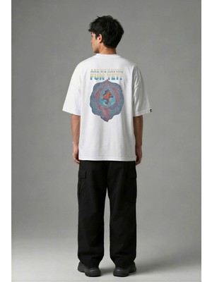 Posh Cabal A02047 Baskılı Oversize Beyaz Erkek T-Shirt