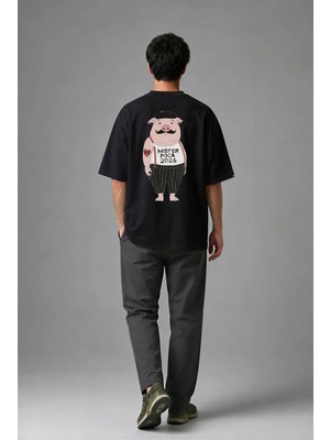 Posh Cabal A02019 Baskılı Oversize Siyah Erkek T-Shirt
