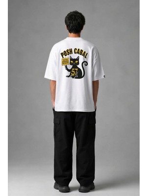 Posh Cabal A02087 Baskılı Oversize Beyaz Erkek T-Shirt