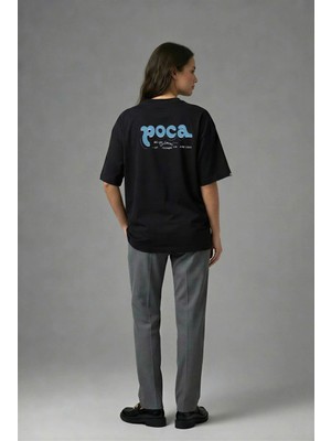 Posh Cabal A01074 Baskılı Oversize Siyah Kadın T-Shirt