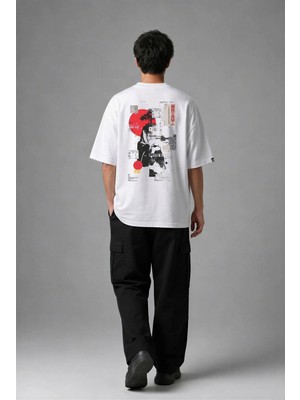 Posh Cabal A02134 Baskılı Oversize Beyaz Erkek T-Shirt