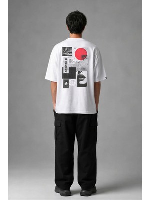 Posh Cabal A02139 Baskılı Oversize Beyaz Erkek T-Shirt