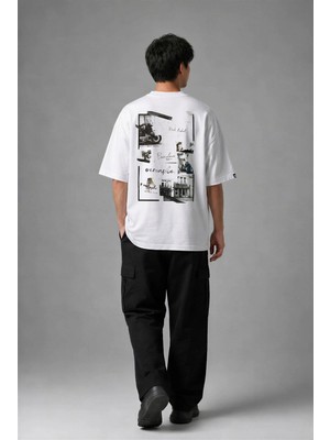 Posh Cabal A03139 Baskılı Oversize Beyaz Erkek T-Shirt