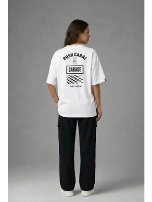 Posh Cabal A03143 Baskılı Oversize Beyaz Kadın T-Shirt