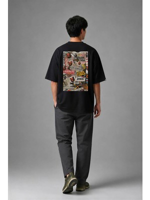 Posh Cabal A02055 Baskılı Oversize Siyah Erkek T-Shirt