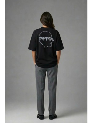 Posh Cabal A02042 Baskılı Oversize Siyah Kadın T-Shirt