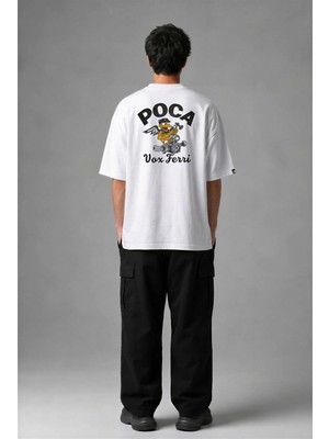 Posh Cabal A03087 Baskılı Oversize Beyaz Erkek T-Shirt