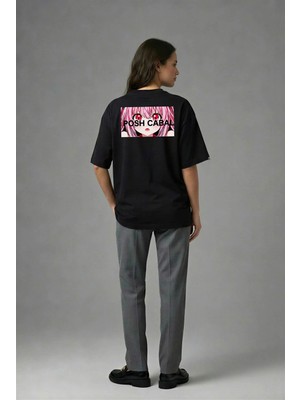 Posh Cabal A02098 Baskılı Oversize Siyah Kadın T-Shirt