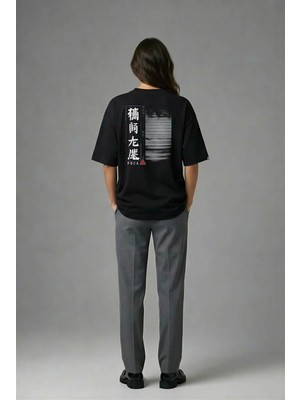 Posh Cabal A01102 Baskılı Oversize Siyah Kadın T-Shirt