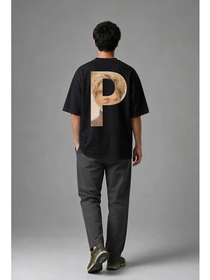 Posh Cabal A02113 Baskılı Oversize Siyah Erkek T-Shirt