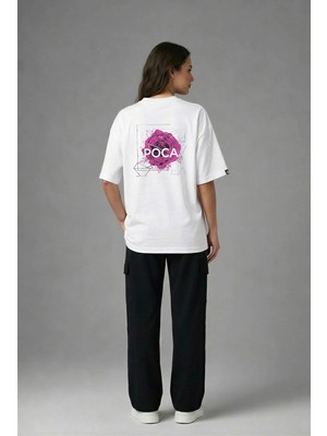 Posh Cabal A02009 Baskılı Oversize Beyaz Kadın T-Shirt