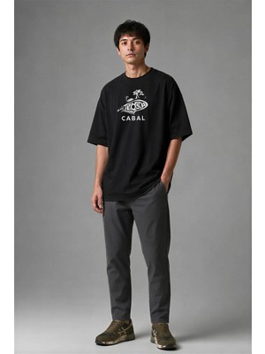 Posh Cabal F01119 Baskılı Oversize Siyah Erkek T-Shirt