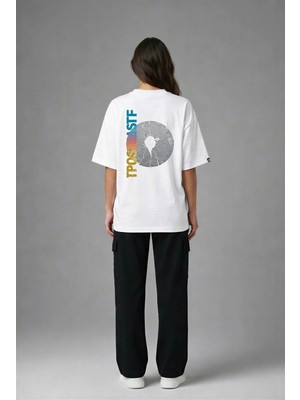 Posh Cabal A02066 Baskılı Oversize Beyaz Kadın T-Shirt