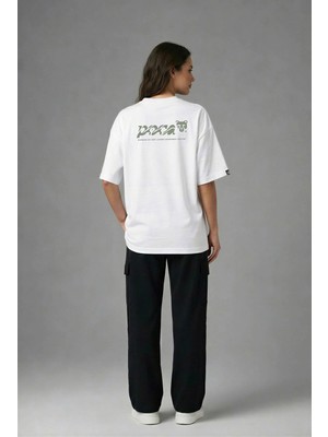 Posh Cabal A02088 Baskılı Oversize Beyaz Kadın T-Shirt