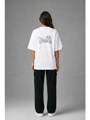 Posh Cabal A03053 Baskılı Oversize Beyaz Kadın T-Shirt