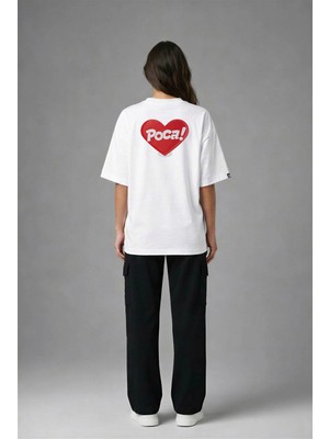 Posh Cabal A02018 Baskılı Oversize Beyaz Kadın T-Shirt