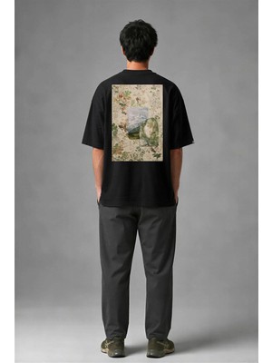 Posh Cabal A02102 Baskılı Oversize Siyah Erkek T-Shirt