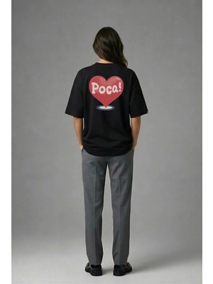 Posh Cabal A02017 Baskılı Oversize Siyah Kadın T-Shirt