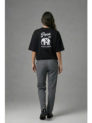 Posh Cabal A01095 Baskılı Oversize Siyah Kadın T-Shirt