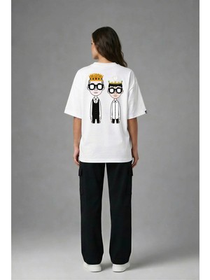 Posh Cabal A02027 Baskılı Oversize Beyaz Kadın T-Shirt