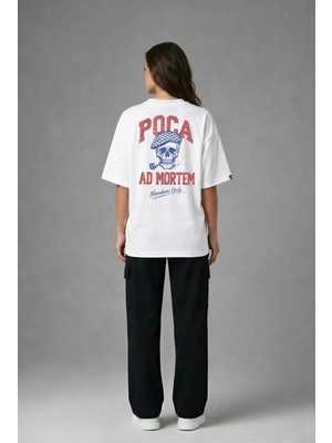 Posh Cabal A03106 Baskılı Oversize Beyaz Kadın T-Shirt