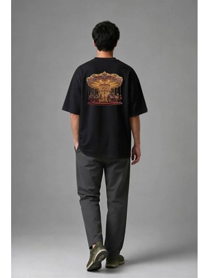Posh Cabal A02069 Baskılı Oversize Siyah Erkek T-Shirt