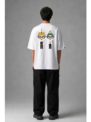 Posh Cabal A02028 Baskılı Oversize Beyaz Erkek T-Shirt