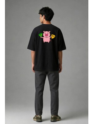 Posh Cabal A01022 Baskılı Oversize Siyah Erkek T-Shirt