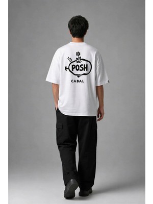 Posh Cabal A03046 Baskılı Oversize Beyaz Erkek T-Shirt