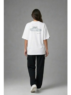 Posh Cabal A03057 Baskılı Oversize Beyaz Kadın T-Shirt