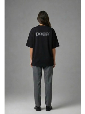 Posh Cabal A02090 Baskılı Oversize Siyah Kadın T-Shirt