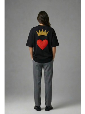Posh Cabal A02111 Baskılı Oversize Siyah Kadın T-Shirt