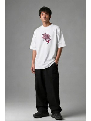 Posh Cabal F02004 Baskılı Oversize Beyaz Erkek T-Shirt