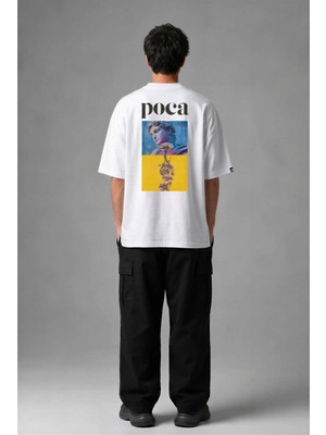 Posh Cabal A03097 Baskılı Oversize Beyaz Erkek T-Shirt