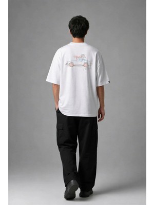 Posh Cabal A03075 Baskılı Oversize Beyaz Erkek T-Shirt