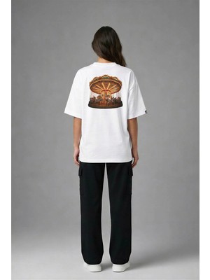 Posh Cabal A02071 Baskılı Oversize Beyaz Kadın T-Shirt