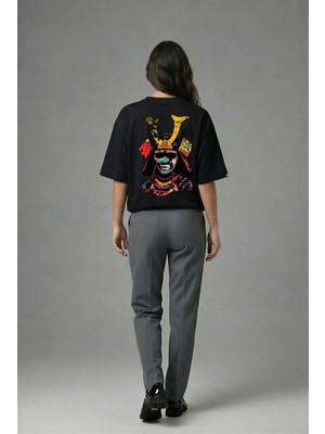 Posh Cabal A02127 Baskılı Oversize Siyah Kadın T-Shirt