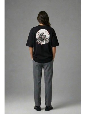Posh Cabal A02143 Baskılı Oversize Siyah Kadın T-Shirt