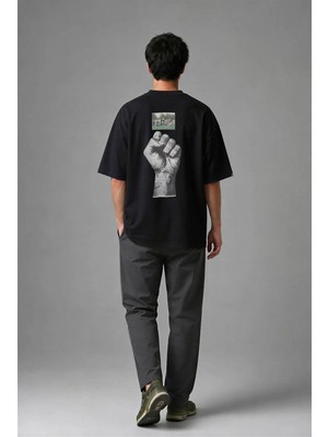 Posh Cabal A02108 Baskılı Oversize Siyah Erkek T-Shirt