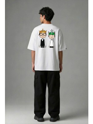 Posh Cabal A02032 Baskılı Oversize Beyaz Erkek T-Shirt