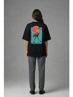 Posh Cabal A02123 Baskılı Oversize Siyah Kadın T-Shirt