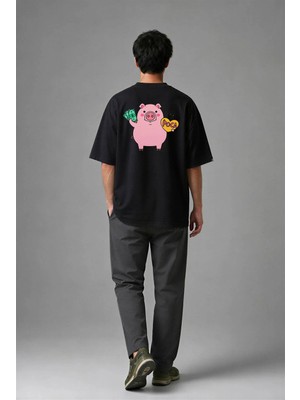 Posh Cabal A02024 Baskılı Oversize Siyah Erkek T-Shirt