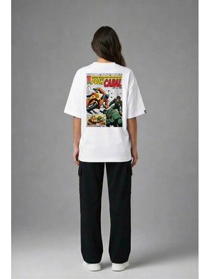 Posh Cabal A02130 Baskılı Oversize Beyaz Kadın T-Shirt