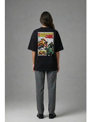 Posh Cabal A02130 Baskılı Oversize Siyah Kadın T-Shirt