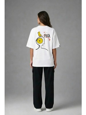 Posh Cabal A03029 Baskılı Oversize Beyaz Kadın T-Shirt